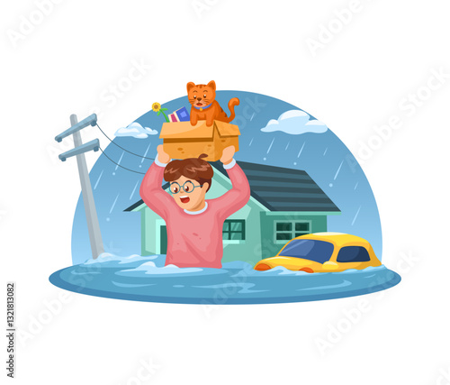 Flood Disaster Survivor Illustration Vector