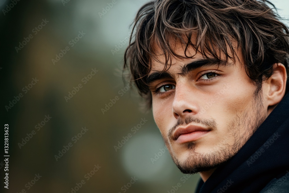 Obraz premium Young man with brown hair and green eyes posing outdoors