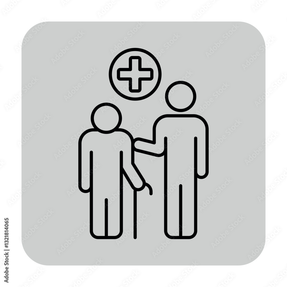 Symbol of caregiver assisting elderly person. Health care support and compassion concept