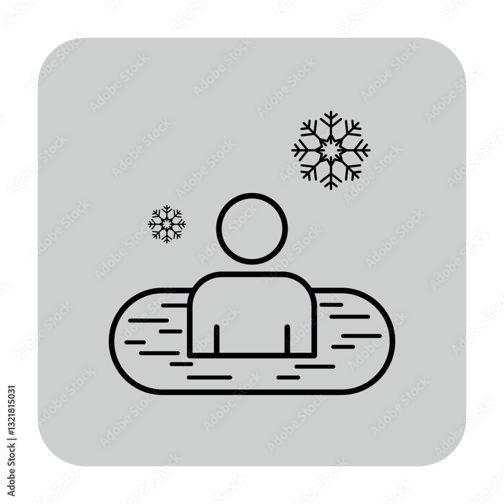 Person seated in hot tub, surrounded by snowflakes, enjoying moment of relaxation. Serene winter atmosphere, promoting wellness and tranquility concept