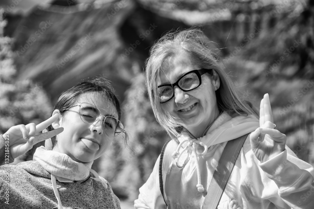 Happy family along a National Park Trail, infrared view