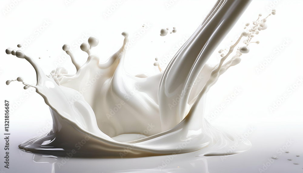 Creamy Milk Exploding In A Vibrant Splash, A Dynamic Burst Of Freshness Against A Bright White Background Creamy Milk Exploding In A Vibrant Splash, A Dynamic Burst Of Freshness Against A Bright White Background