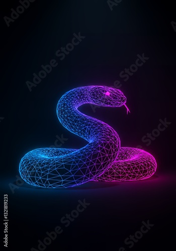 Wallpaper Mural Neon Snake Artwork Silhouette on Black Background with 3d Wireframe Style Torontodigital.ca
