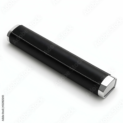 Elegant black leather cylindrical case with metallic ends, ideal for holding documents, blueprints, or artwork safely and stylishly. photo