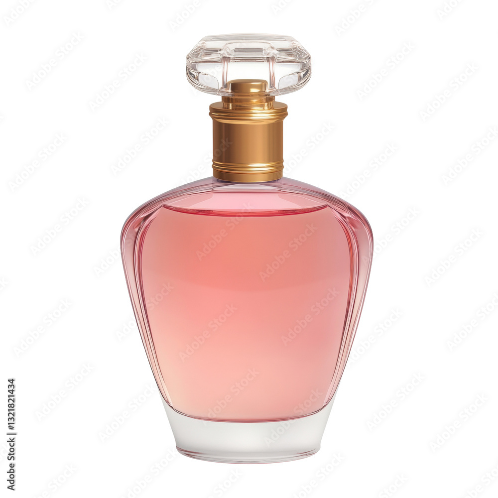 Elegant bottle of pink perfume displaying a stylish design with soft curves and captivating color in soft lighting isolated on transparent background.. Elegant bottle of pink perfume displaying a stylish design with soft curves and captivating color in soft lighting isolated on transparent background..