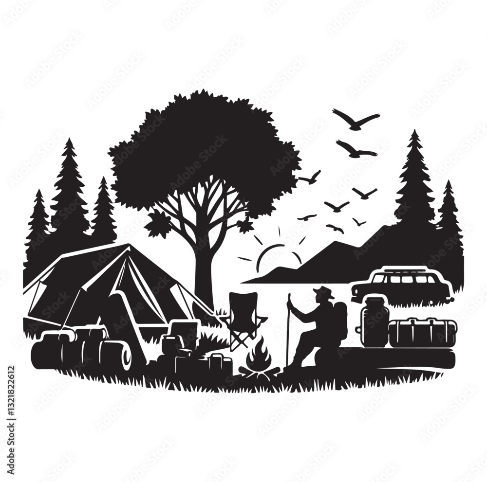Obraz premium Camping silhouette icon vector illustration.