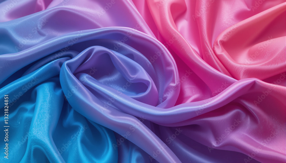 Fototapeta premium Close-up of a pink, purple, and blue fabric with soft folds.