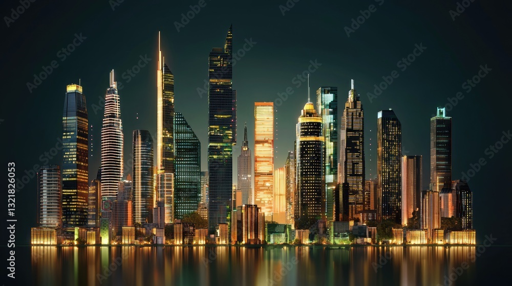 Obraz premium A high-tech cityscape under development, linked by a web of digital communication lines.
