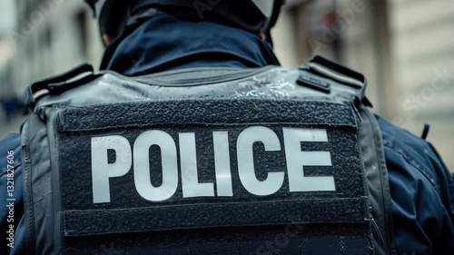 Back view of police officer in uniform