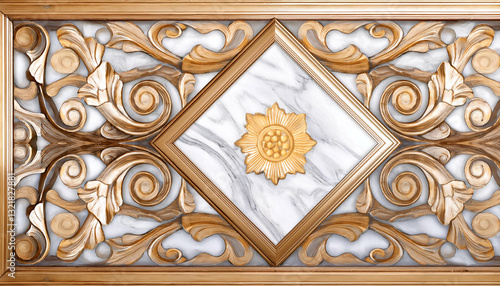 Elegant Gold And Marble Inlay Showcasing Intricate Floral Patterns, A Timeless Design Reflecting Luxury And Craftsmanship With A Warm, Rich Color Palette