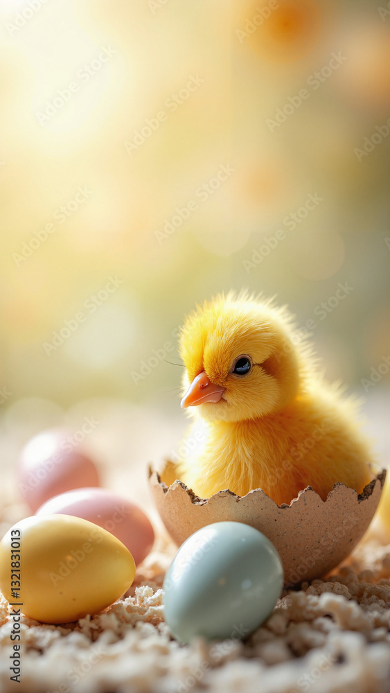Adorable Yellow Chick in Eggshell: Perfect for Easter Promotions, Greeting Cards, and Children's Products Adorable Yellow Chick in Eggshell: Perfect for Easter Promotions, Greeting Cards, and Children's Products
