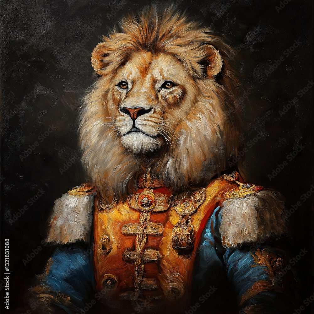 Gorgeous oil painting of European noble lion