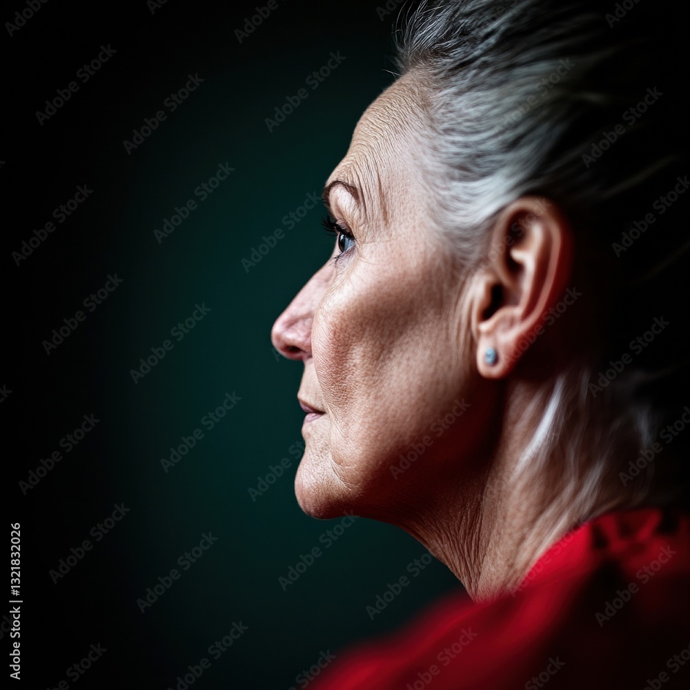 Obraz premium Timeless Dignity Intimate Portrait of Graceful Aging, Celebrating Senior Wellness and Empowered Mature Beauty in Minimalist Contemporary Aesthetic