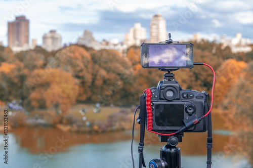 Buildings of Manhattan along Central Park in autumn season