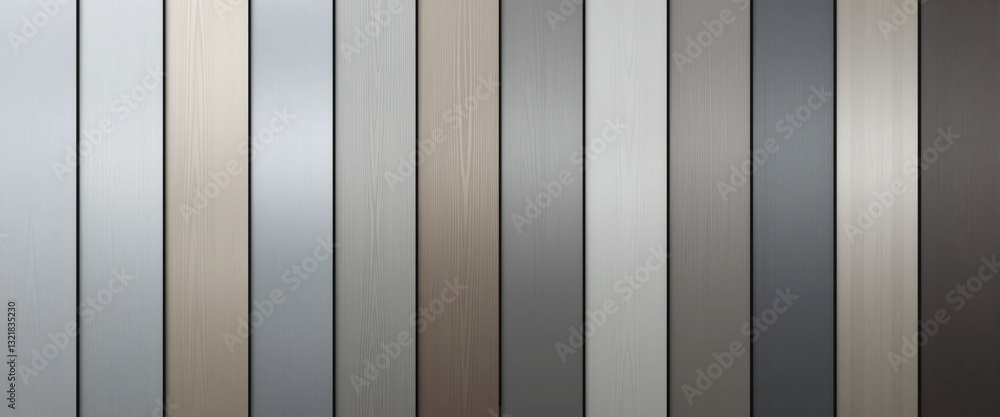 A pattern of metallic vertical stripes with a wooden texture and a range of light grey and brown tones. A pattern of metallic vertical stripes with a wooden texture and a range of light grey and brown tones.