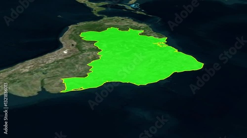 Argentina map animation with Brazil flag highlighted border color, 3d Animated map of Brazil, Brazil maps zooming from top Space view, World Map Zoom In To Brazil