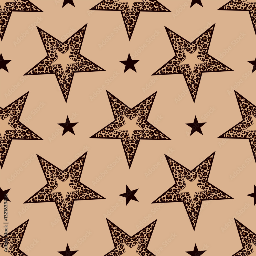Obraz premium Seamless pattern of leopard print stars on beige background.