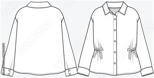 DROP SHOULDER WOVEN SHIRT WITH SIDE TIE UP DETAIL DESIGNED FOR TEEN AND KID GIRLS IN VECTOR ILLUSTRATION FILE
