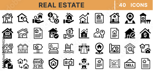 "Real Estate Icons Bundle - House, Property, For Sale, Realtor, Sale, Location, Mortgage, Agent, Investment, Contract"