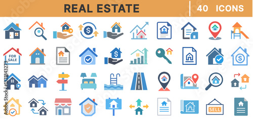 "Real Estate Icons Bundle - House, Property, For Sale, Realtor, Sale, Location, Mortgage, Agent, Investment, Contract"