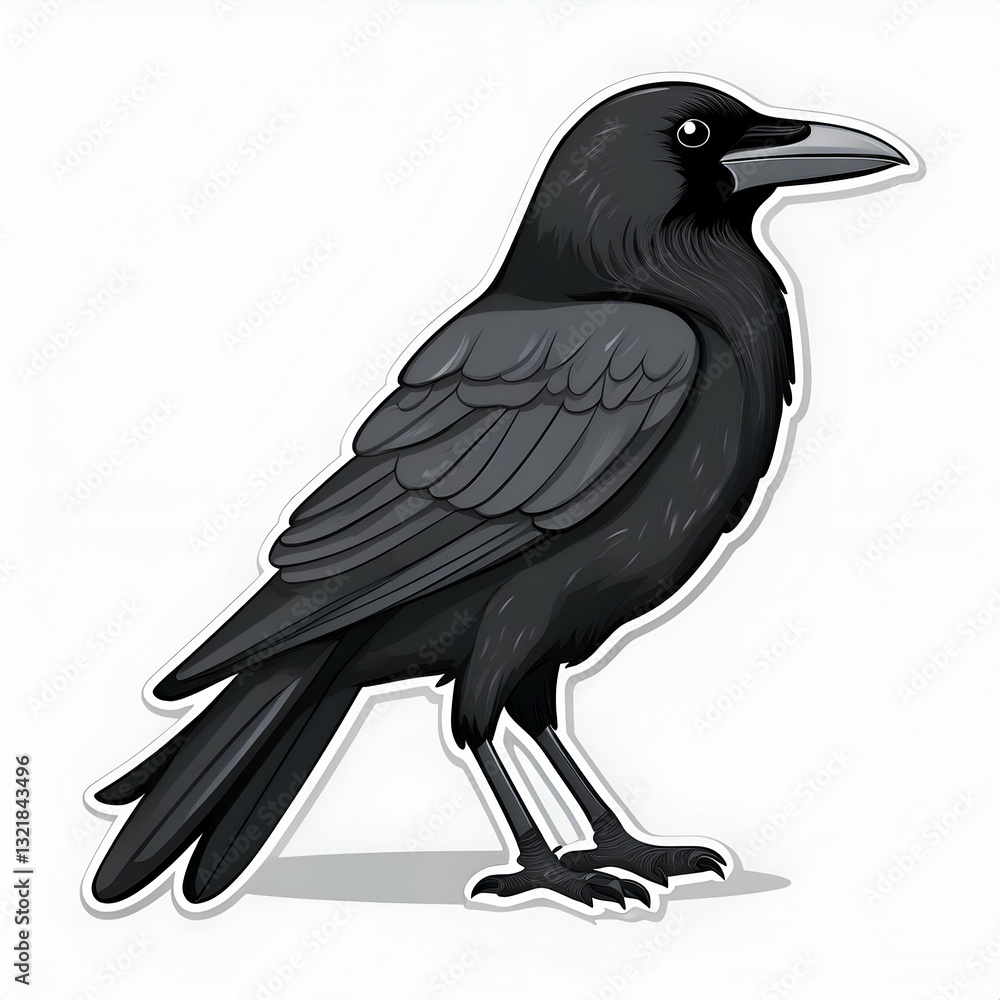 Obraz premium A Majestic Black Crow, Perched Thoughtfully, Its Dark Feathers Gleaming Under A Soft Light, A Symbol Of Mystery And Wisdom