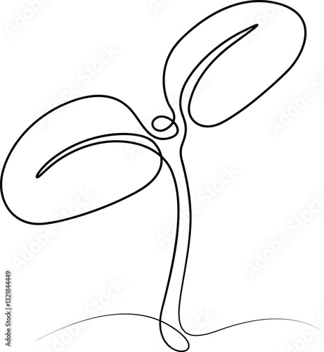 Green plant sprouts one line art drawing. 