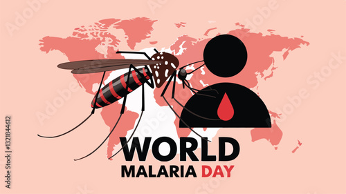 World Malaria Day Awareness Graphic Featuring Mosquito and Global Map