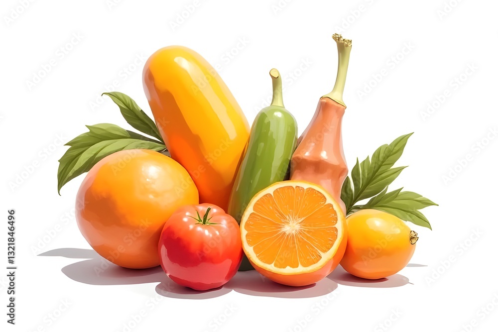 Colorful Fruits and Vegetables Illustration Colorful Fruits and Vegetables Illustration