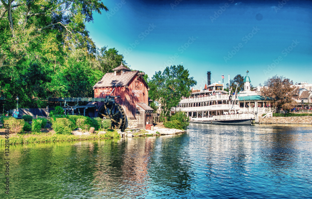 Orlando, FL - February 18, 2016: Cruise ship along the river in the amusement park