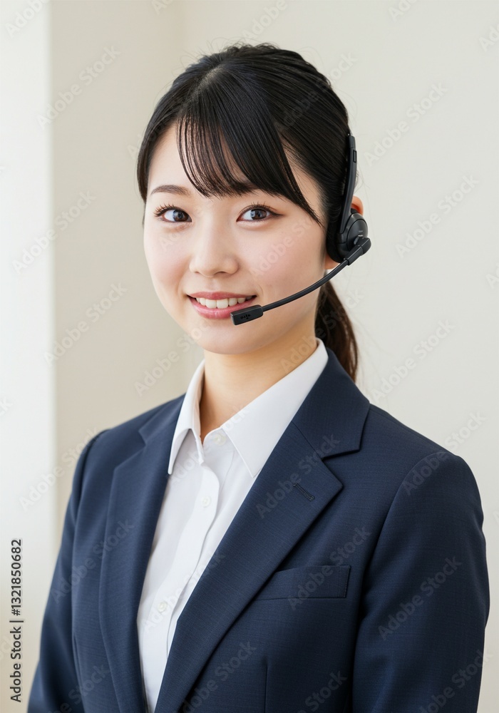 Beautiful young Asian woman using microphone as Customer service or public service operator in company Beautiful young Asian woman using microphone as Customer service or public service operator in company