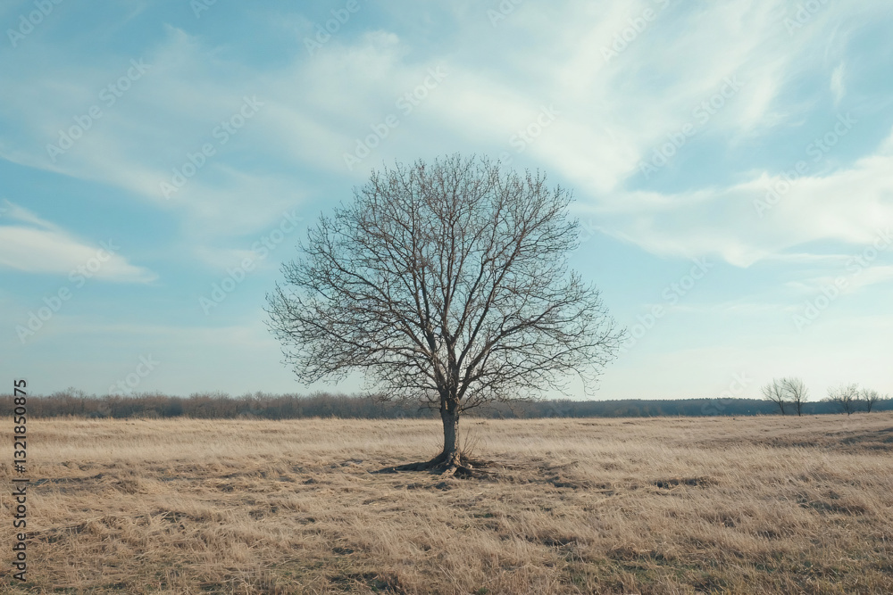 a lone tree in a field with a blue sky a lone tree in a field with a blue sky