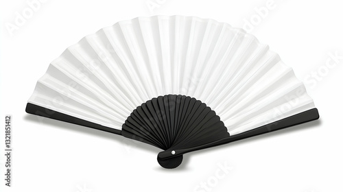 Elegant white hand fan with a black handle, perfect for summer or special events.  A stylish accessory for any occasion.
