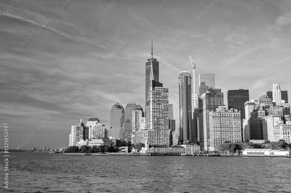 Stunning Lower Manhattan Skyline, Featuring NYC's Famous Skyscrapers and Architecture