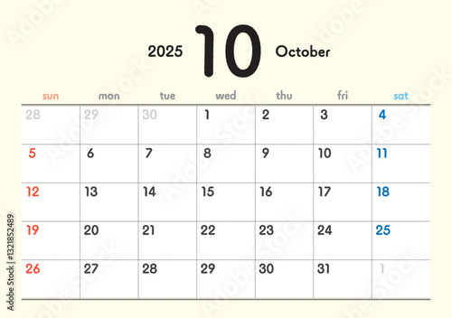 2025年カレンダー10月