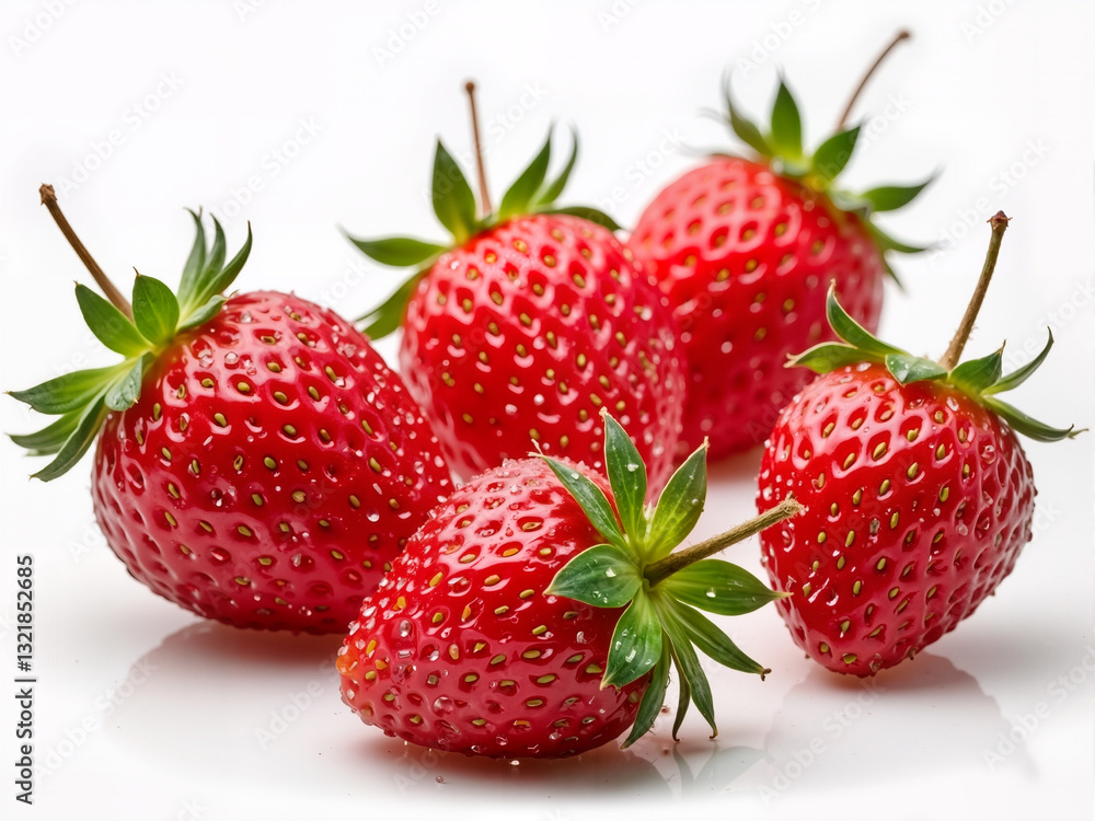 Fresh juicy strawberries with green leaves on a white background Fresh juicy strawberries with green leaves on a white background