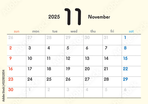 2025年カレンダー11月