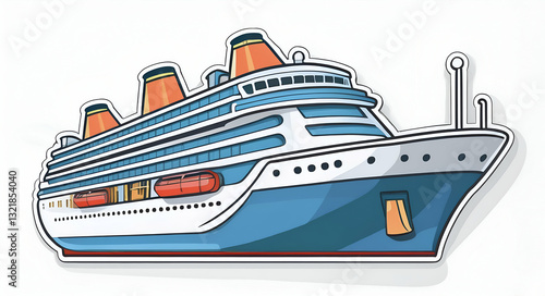 A Majestic Cruise Ship Ready For An Unforgettable Ocean Voyage, Depicted In A Vibrant Cartoon Sticker Style With Bold Outlines And Bright Colors