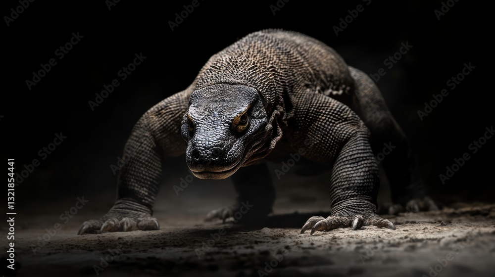 Obraz premium A large reptilian creature is approaching with its front towards the viewer