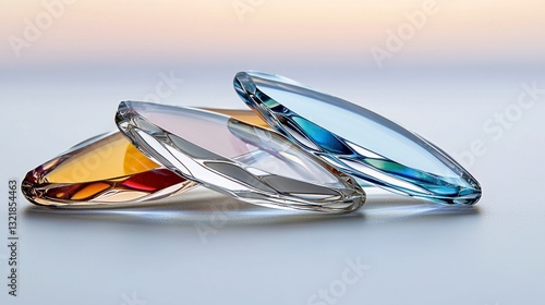 Three Translucent Lenses on Reflective Surface