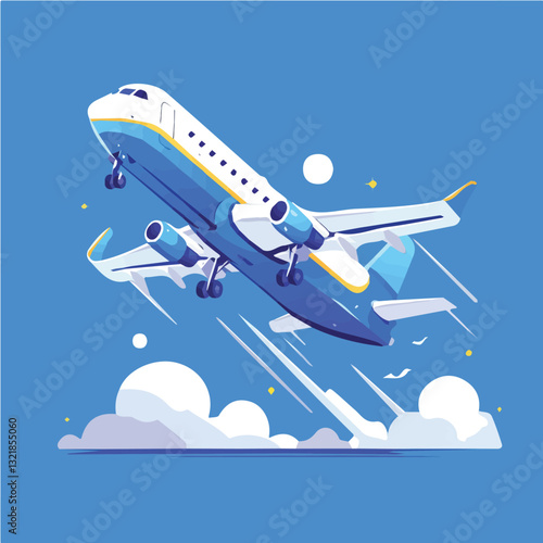 Vector illustration of an airplane in the sky for advertising and motion graphics