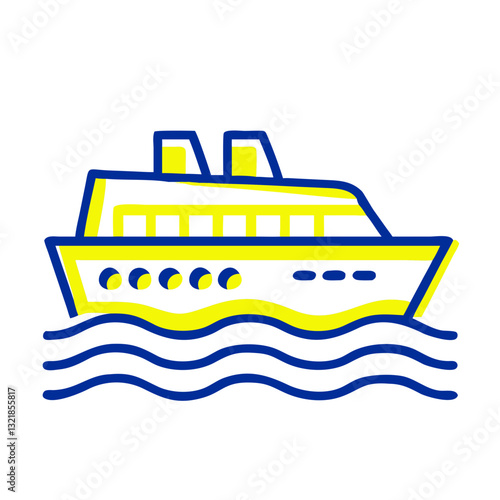 Ferry icon sailing across waves, transportation concept