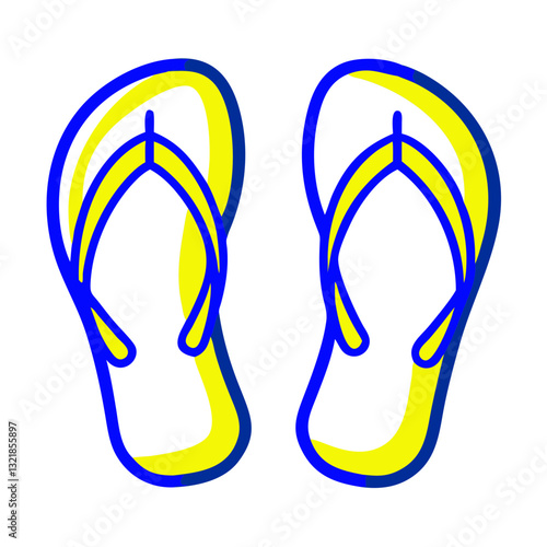 Yellow and blue flip-flops icon, summer footwear concept
