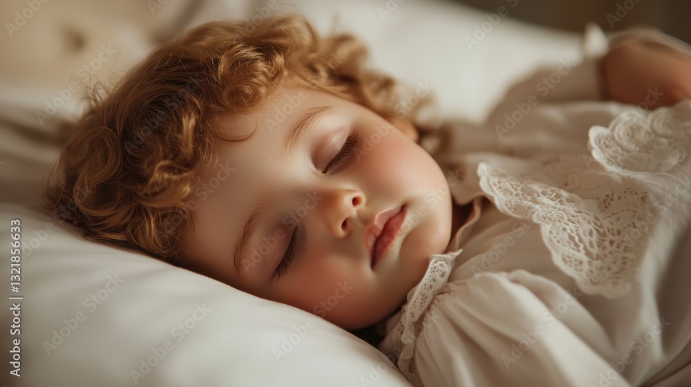 Serene Sleeping Child with Curly Hair Resting Peacefully on Soft Pillow in Cozy Bedroom Setting Serene Sleeping Child with Curly Hair Resting Peacefully on Soft Pillow in Cozy Bedroom Setting