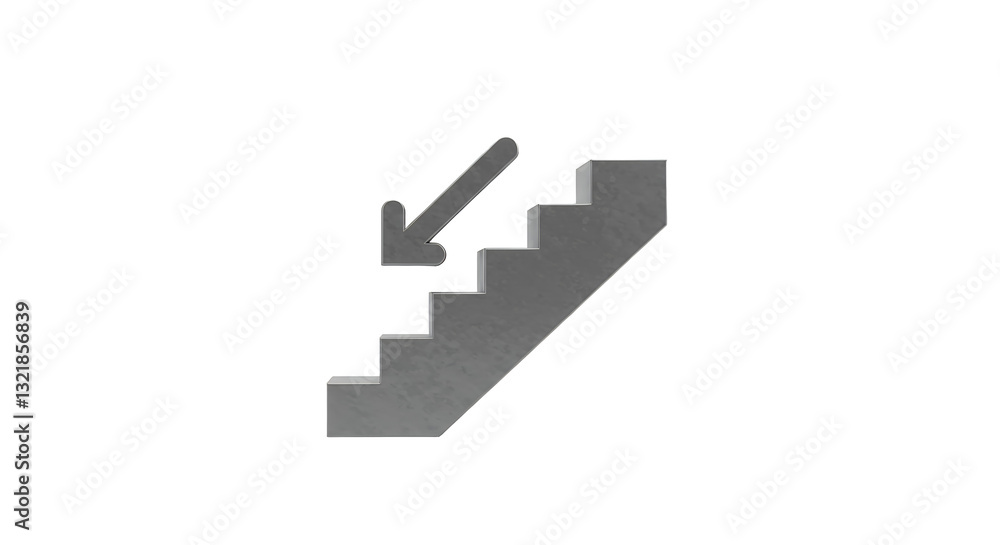 Going Downstairs Icon with Arrow in Minimalist Style on Gray Going Downstairs Icon with Arrow in Minimalist Style on Gray