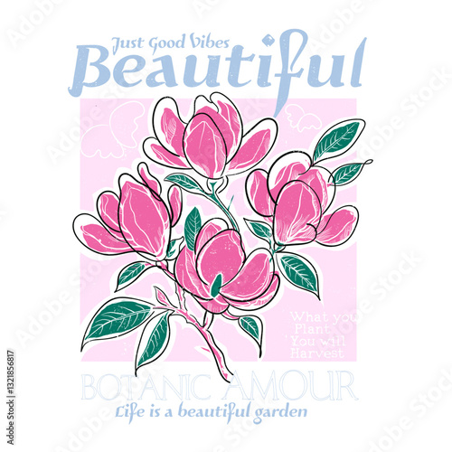 Hand drawn Flowers. flowers graphics. poster illustration. flower prints. tropical flowers.  graphics.  fashion design. amour botanic text prints. summer t shirt. print design.