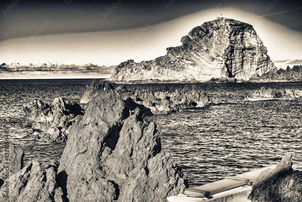 Natural pool at Porto Moniz on a beautiful summer day, Madeira island, Portugal