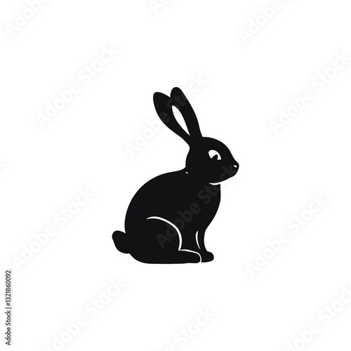 (1) rabbit animals, illustration of black silhouette, Minimalist Rabbit Silhouette Vector: Elegant Black Illustration of a Sitting Bunny
