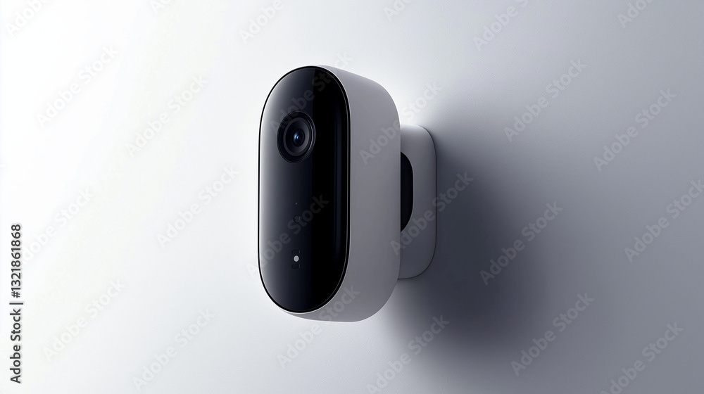 Sleek home security camera, mounted on a wall, offering peace of mind. Sleek home security camera, mounted on a wall, offering peace of mind.