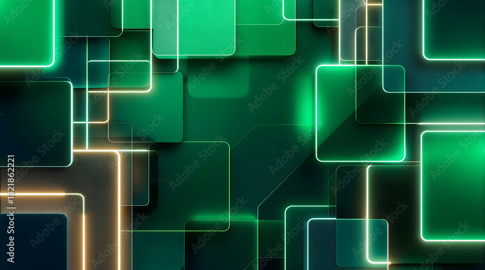 Futuristic Green Tech Background with Glowing Digital Squares. Futuristic Green Tech Background with Glowing Digital Squares.