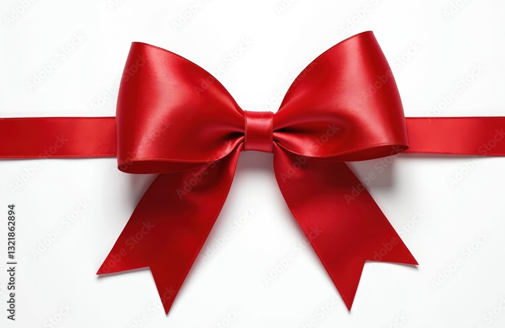 Isolated red ribbon bow for gift packaging. Shiny satin present decoration on white backdrop. Festive element for birthday, anniversary, valentines day. Symbol of celebration surprise enclosed for Isolated red ribbon bow for gift packaging. Shiny satin present decoration on white backdrop. Festive element for birthday, anniversary, valentines day. Symbol of celebration surprise enclosed for